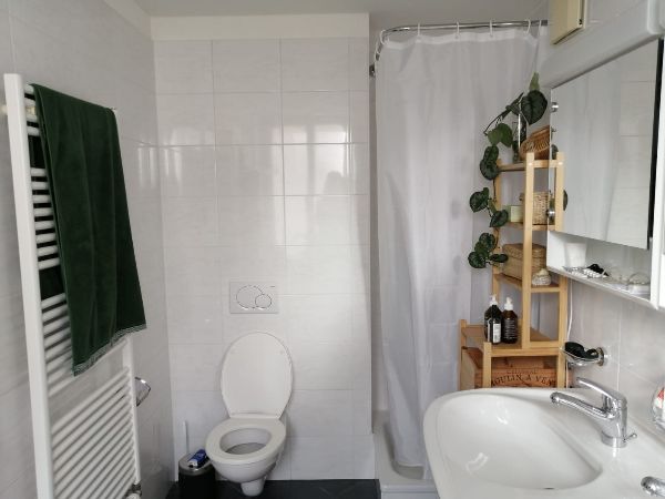 Barthroom window, double sink, shower&amp;bathtub