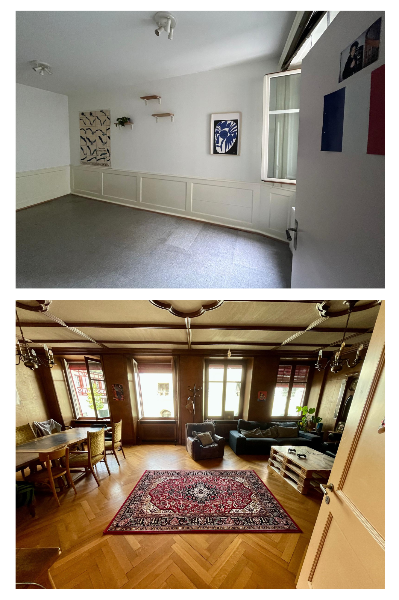 Zimmer und Wohnzimmer